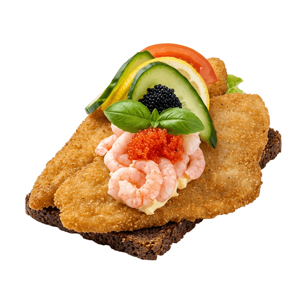 Fiskefillet med mayo, rejer, kaviar og asparges 