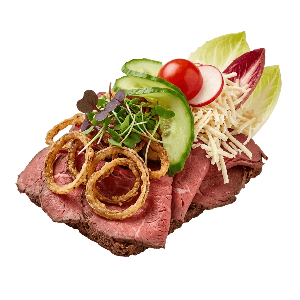 Mørbrad med bløde løg, champignon og bacon 